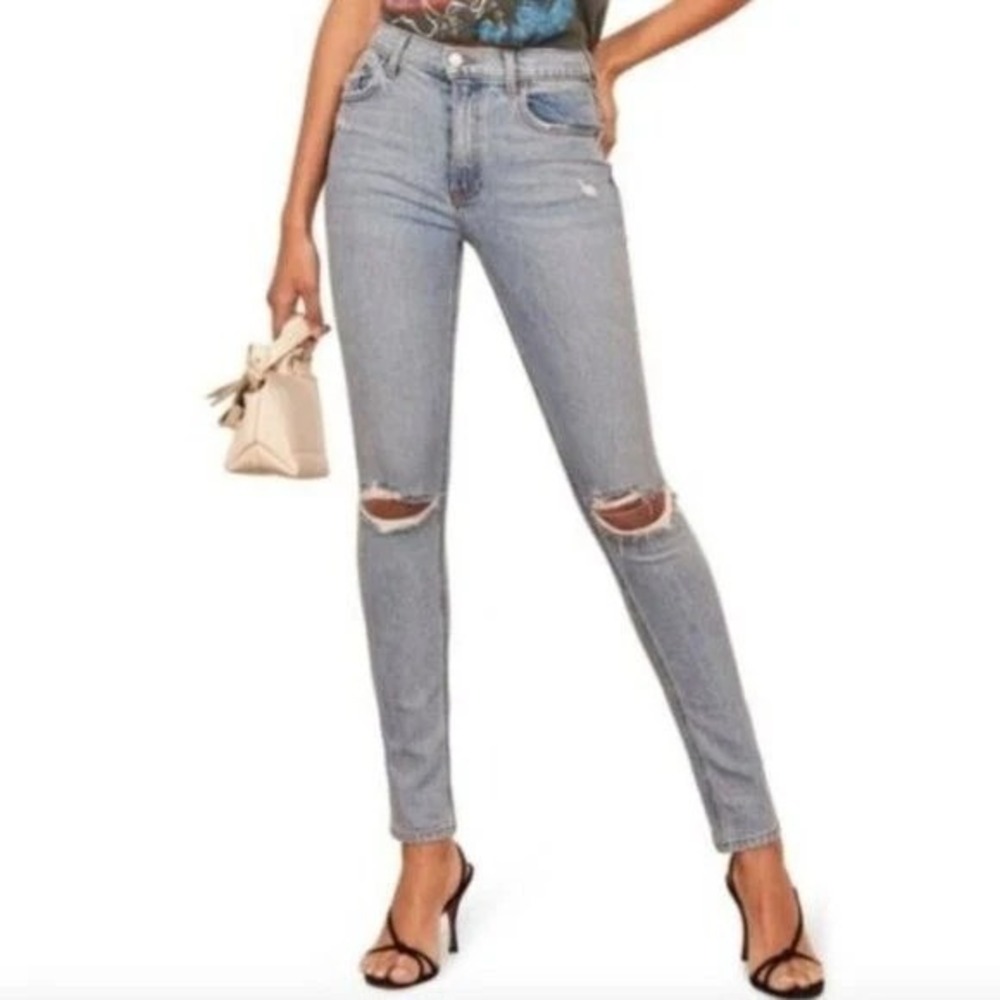 Reformation Women High Rise & Skinny Leg Miami‎ Destroyed Jeans Blue Size 27